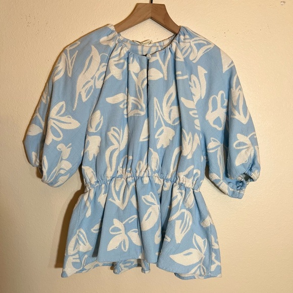 Stine Goya Top - Women's Small Blue White - Floral Peplum - Picture 3 of 13